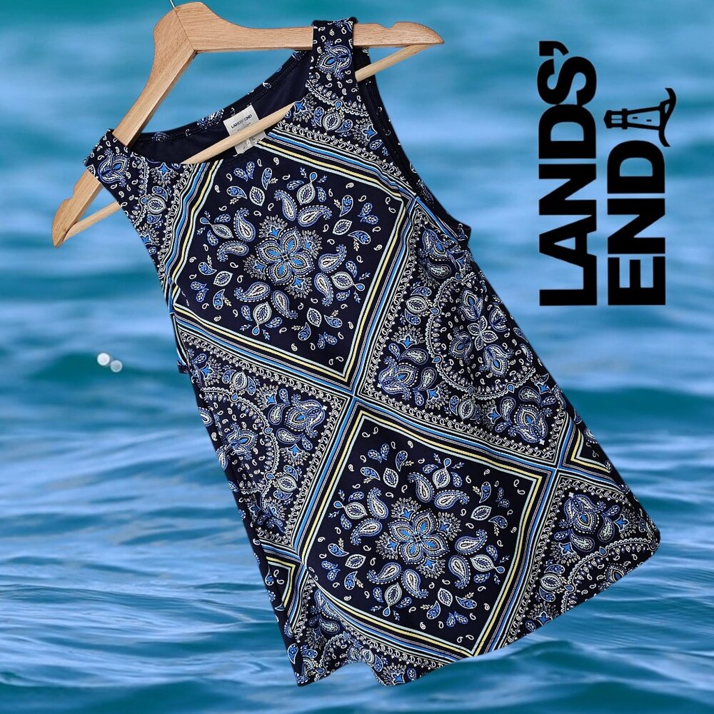 Lands' End 6 Tankini Swimsuit Tank Top Navy Blue Floral Print